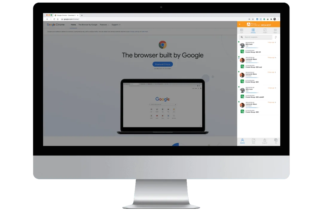 Avatier for Chrome showing a queue of pending workflow approvals